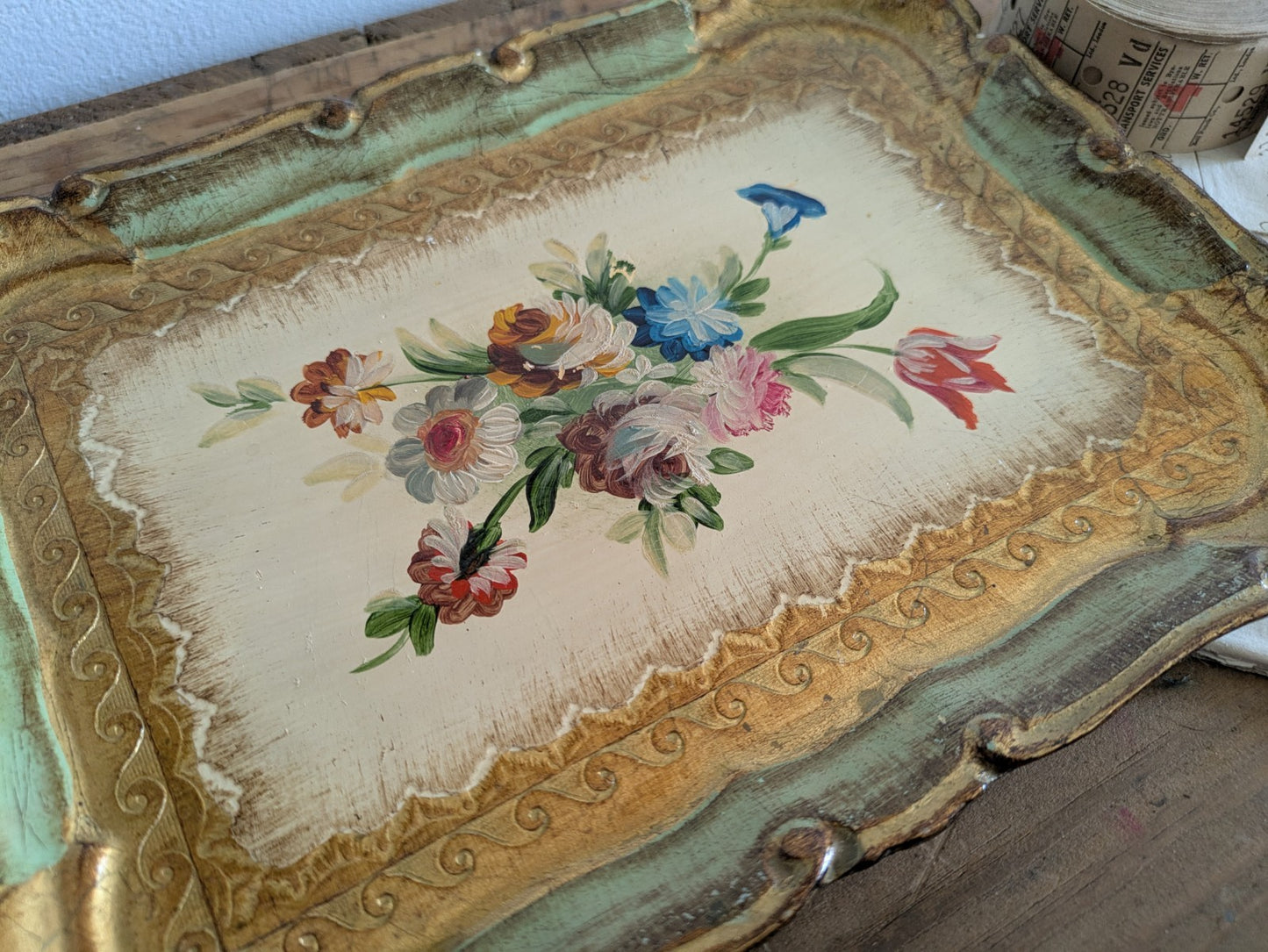 Vintage Firenze Florence Florentine Tray Handmade Italy Gold Leaf Baroque Gift..