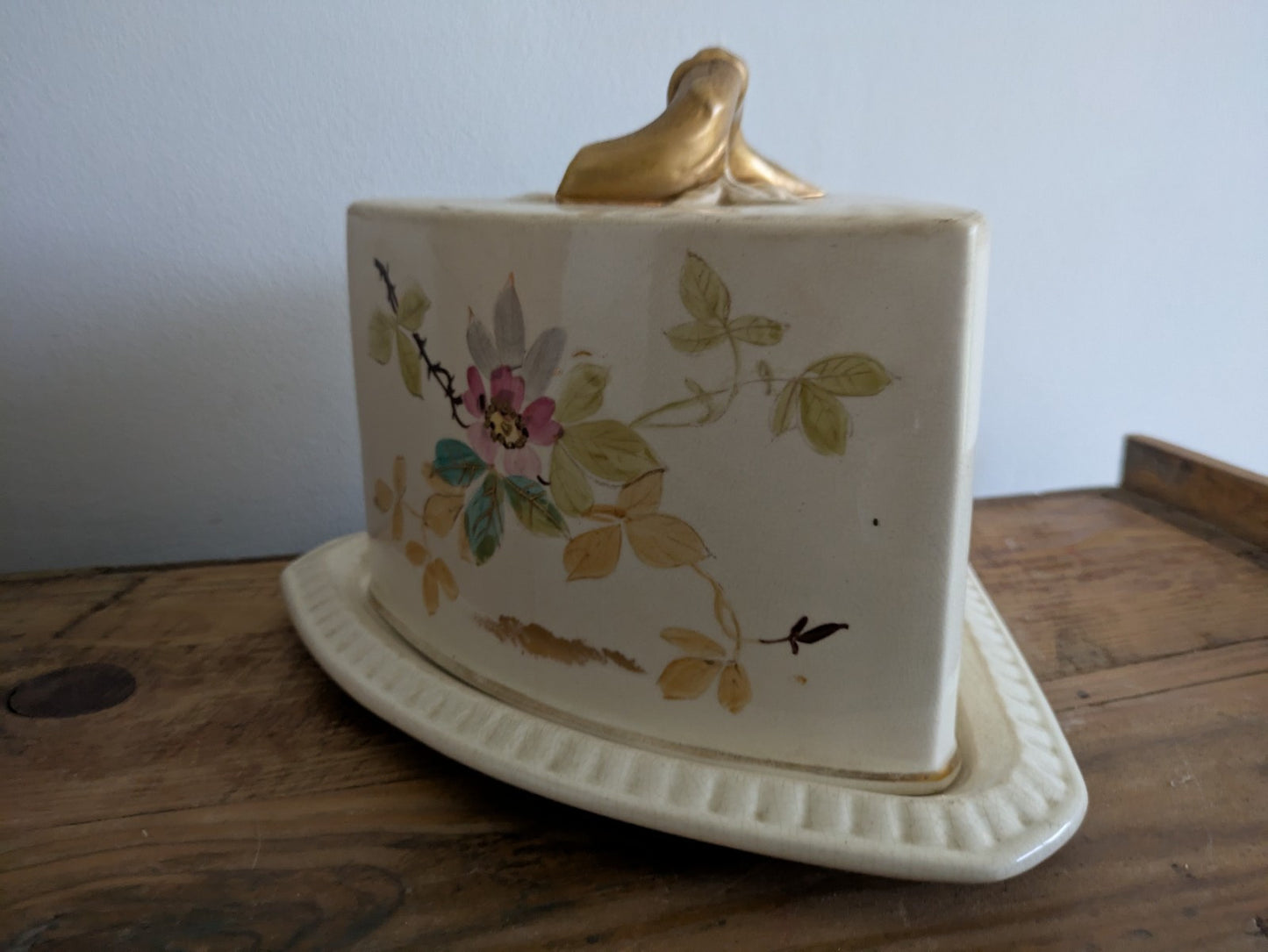 Large Antique Vintage Victorian Cheese Dish Butter Serving Cover Floral Vgc Rare