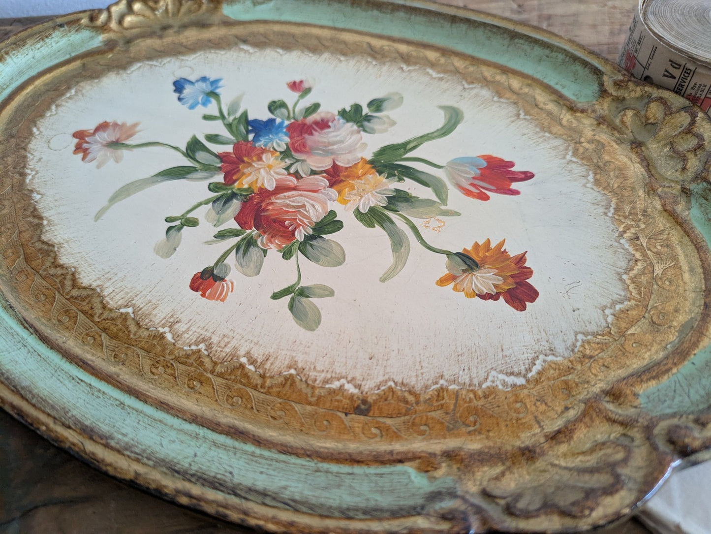 Vintage Firenze Florence Florentine Tray Handmade Italy Gold Leaf Baroque Gift