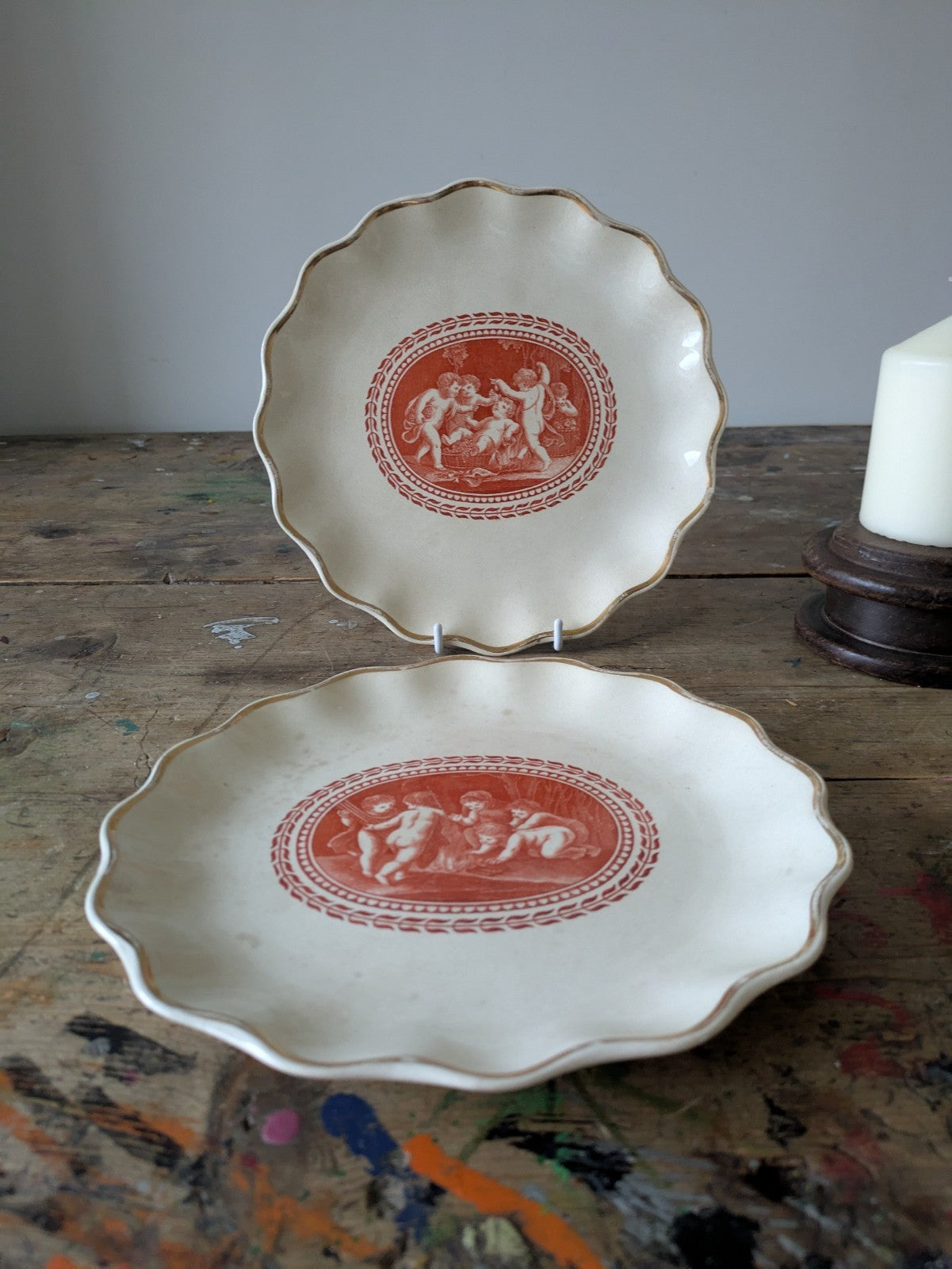 2x Rare 1864 Wedgwood Antique Vtg Dinner Plate Eritria Cherub Angel Dish Plates