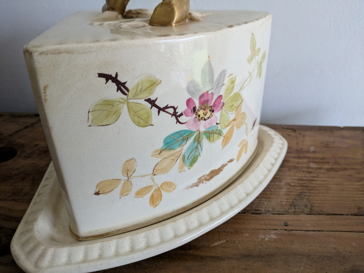Large Antique Vintage Victorian Cheese Dish Butter Serving Cover Floral Vgc Rare