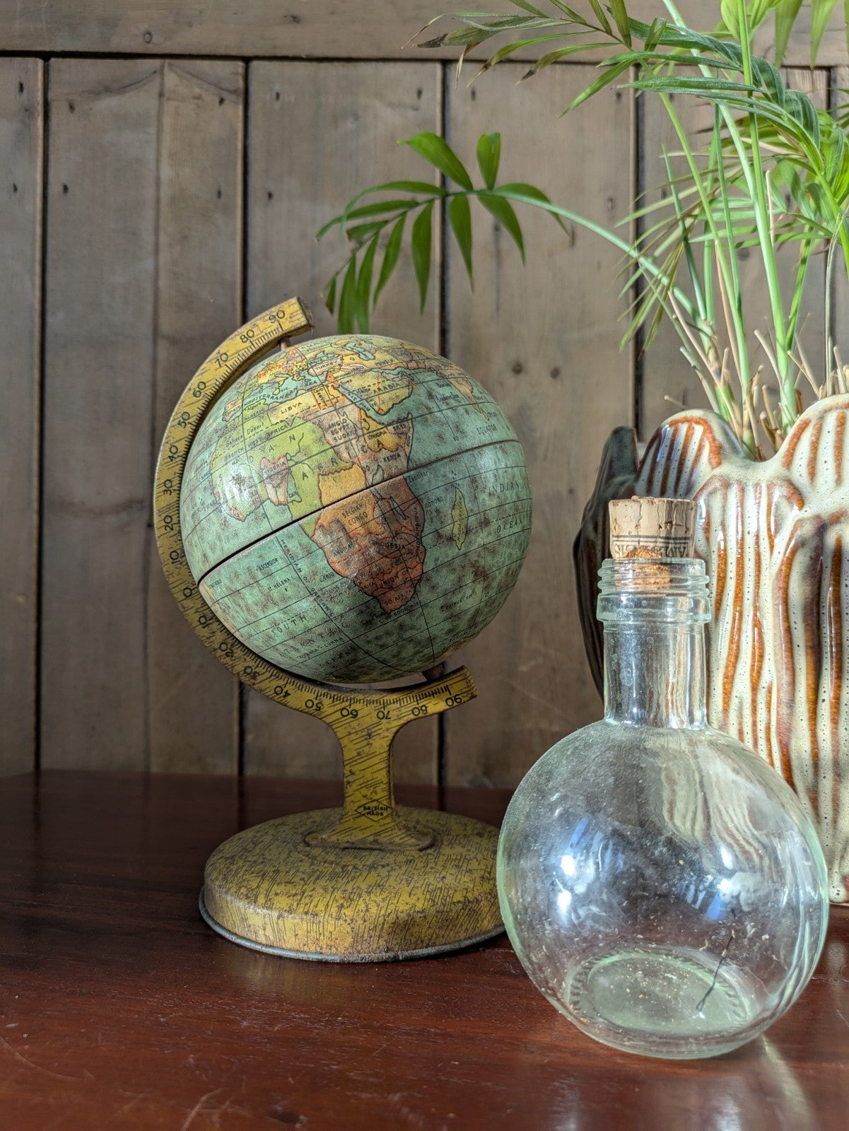 Rare 1930s Vintage Desktop Mini Tin Globe Made In Great Britain World Rotating