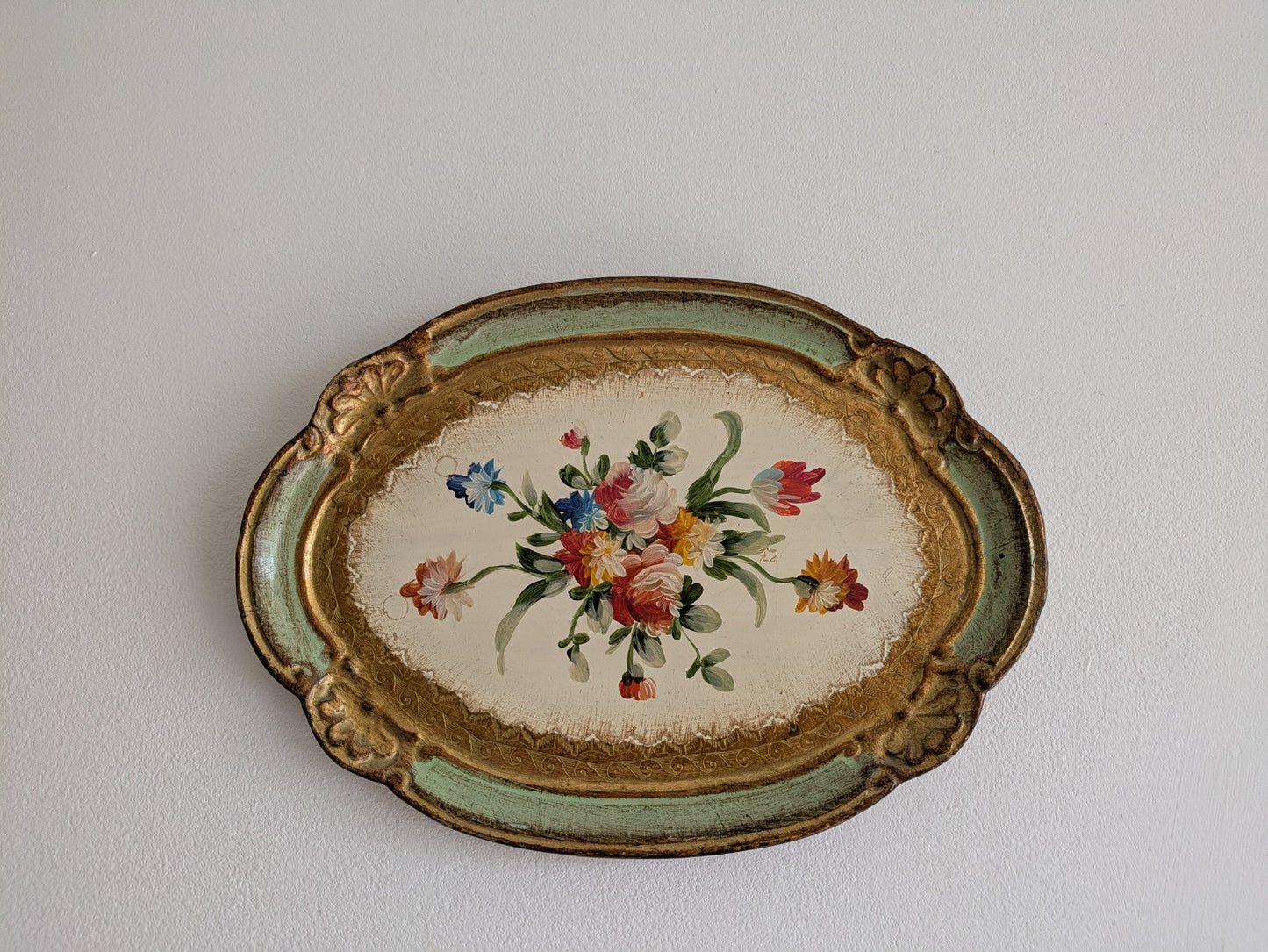 Vintage Firenze Florence Florentine Tray Handmade Italy Gold Leaf Baroque Gift