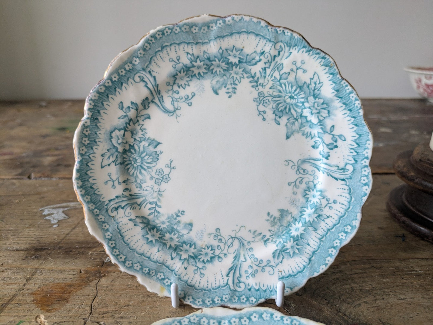 2 x Antique/Edwardian Blue China Side Plate Vintage 1880-1900s Floral Plates Vgc