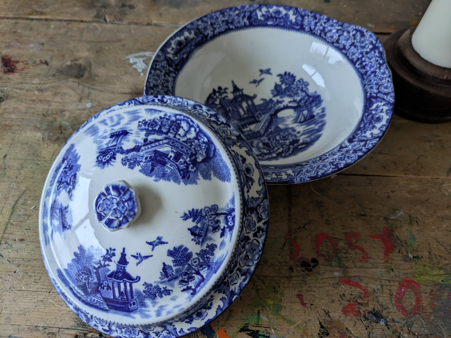 1 Rare Antique (1906) Swinnertons “Olde Alton Ware” Blue Willow 22.5cm Tureen