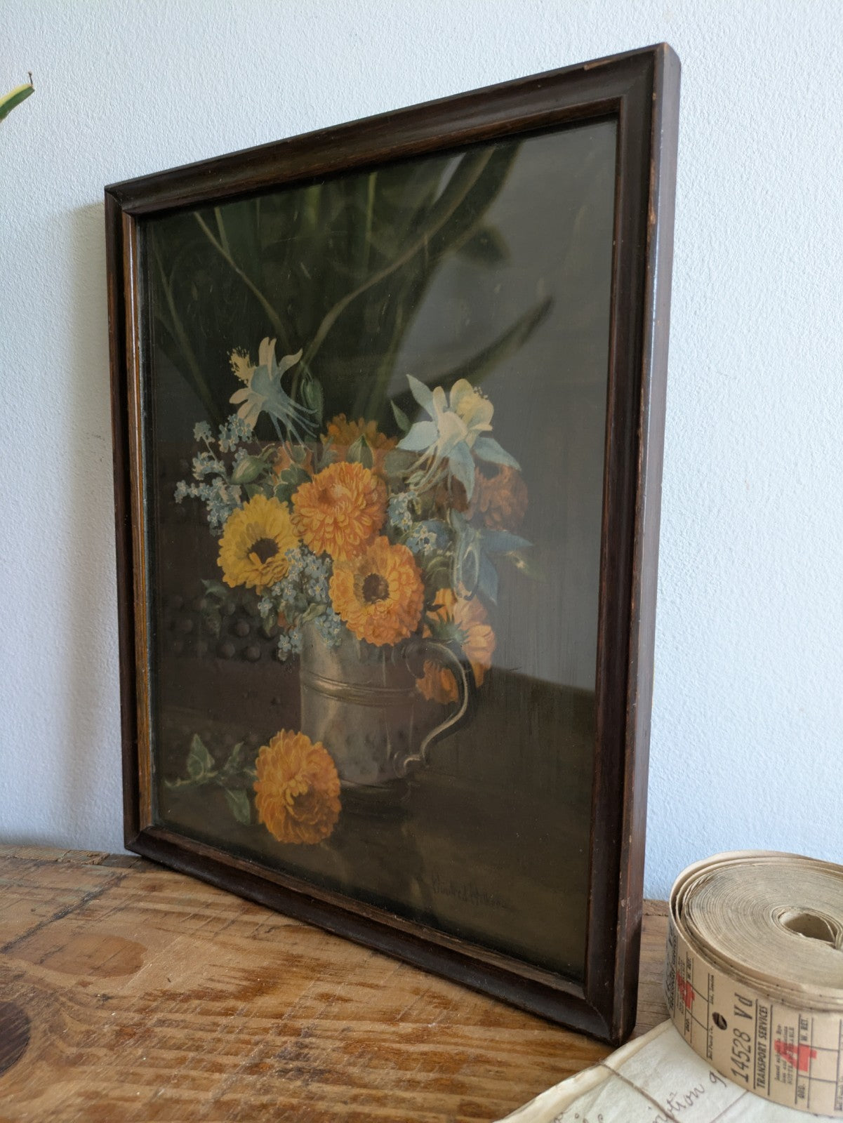 Small Vintage Framed Flowers Still Life Print Signed Winifred Walker Bouquet Old
