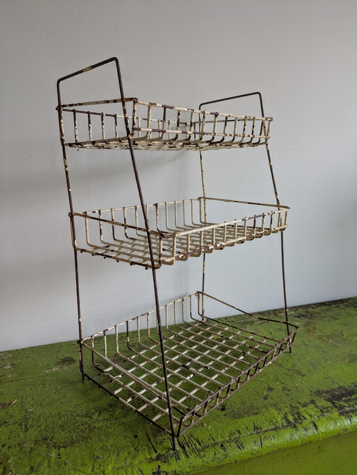 Vintage Wire Metal Shelving Stand Rack Plastic Coated Rusty Chippy Distressed