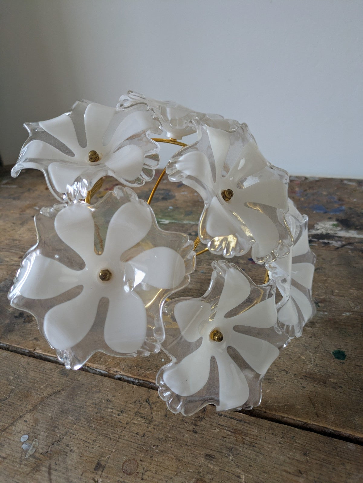 Vintage Retro Ceiling Shade White & Gold Floral Design Acrylic Prop Lighting