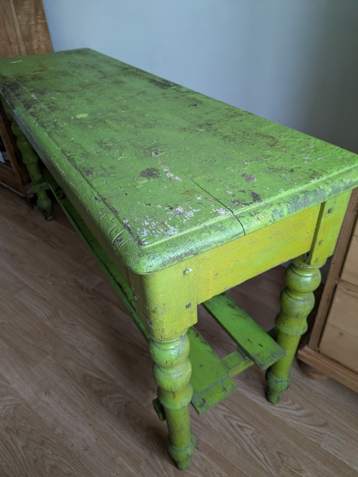 Antique Victorian VTG Green Console Table Hall Table Side Table Original Paint