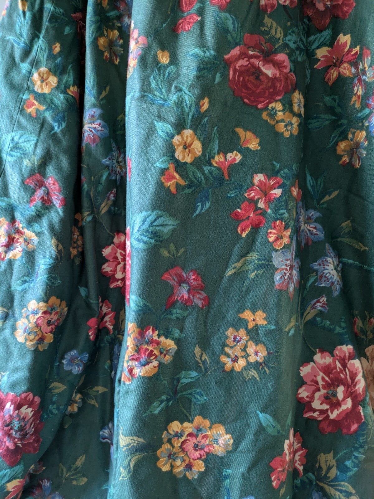 Pair Vintage Crowson Curtains Green Thermal Floral Rose English 129.5D 265cm W