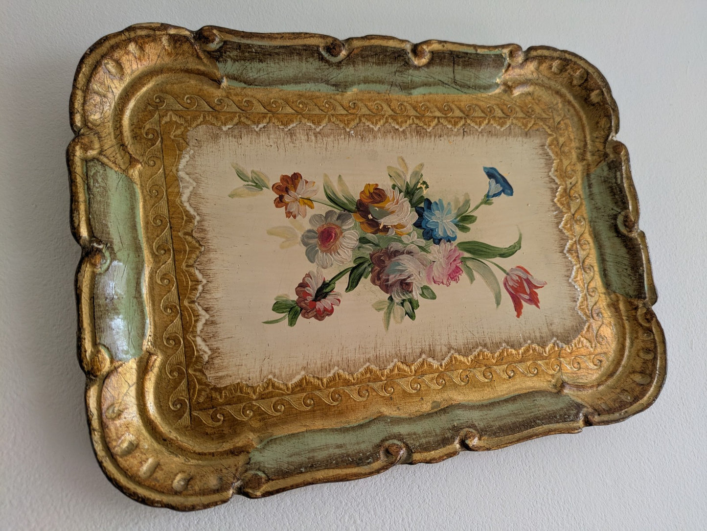 Vintage Firenze Florence Florentine Tray Handmade Italy Gold Leaf Baroque Gift..