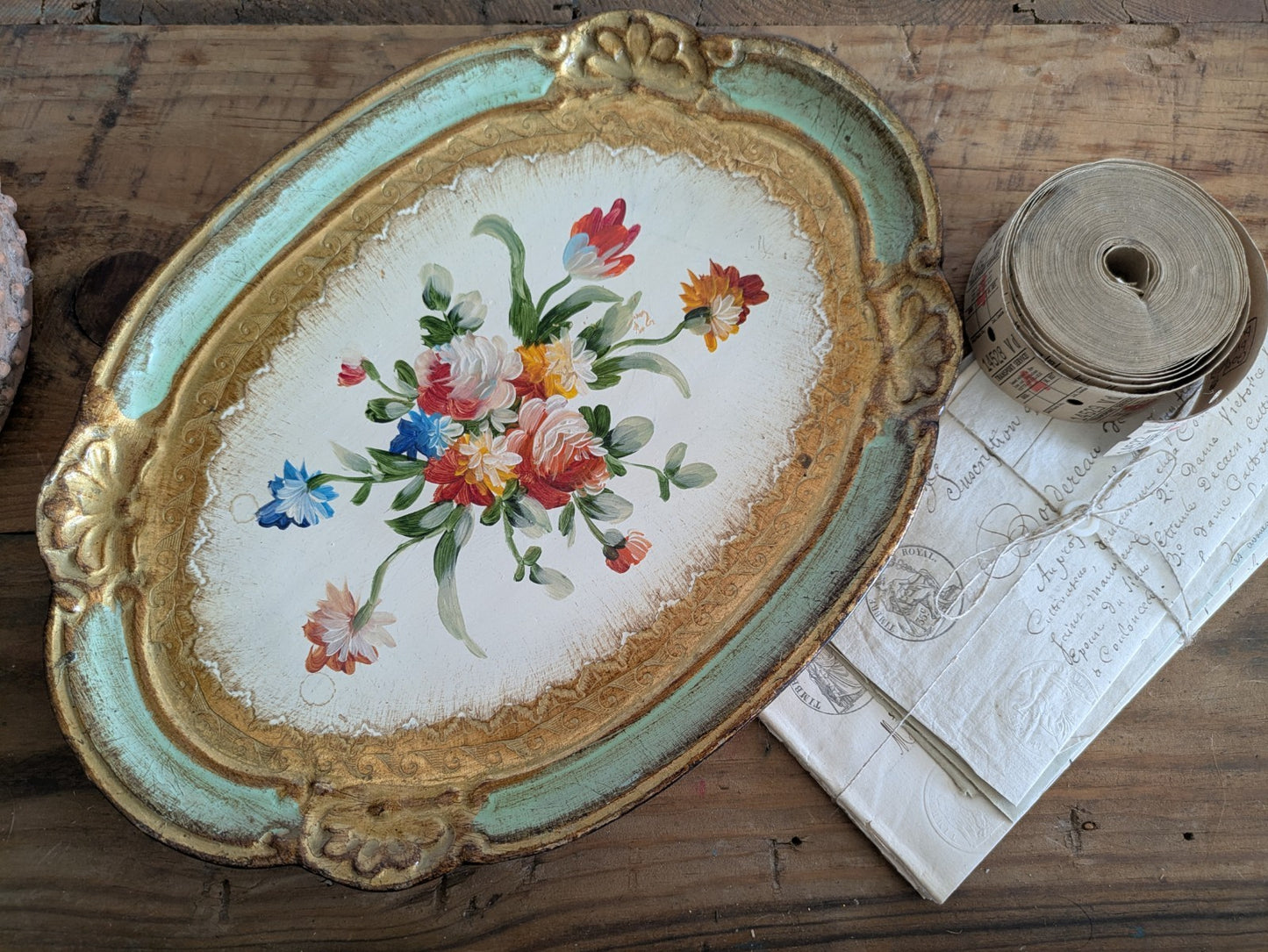 Vintage Firenze Florence Florentine Tray Handmade Italy Gold Leaf Baroque Gift