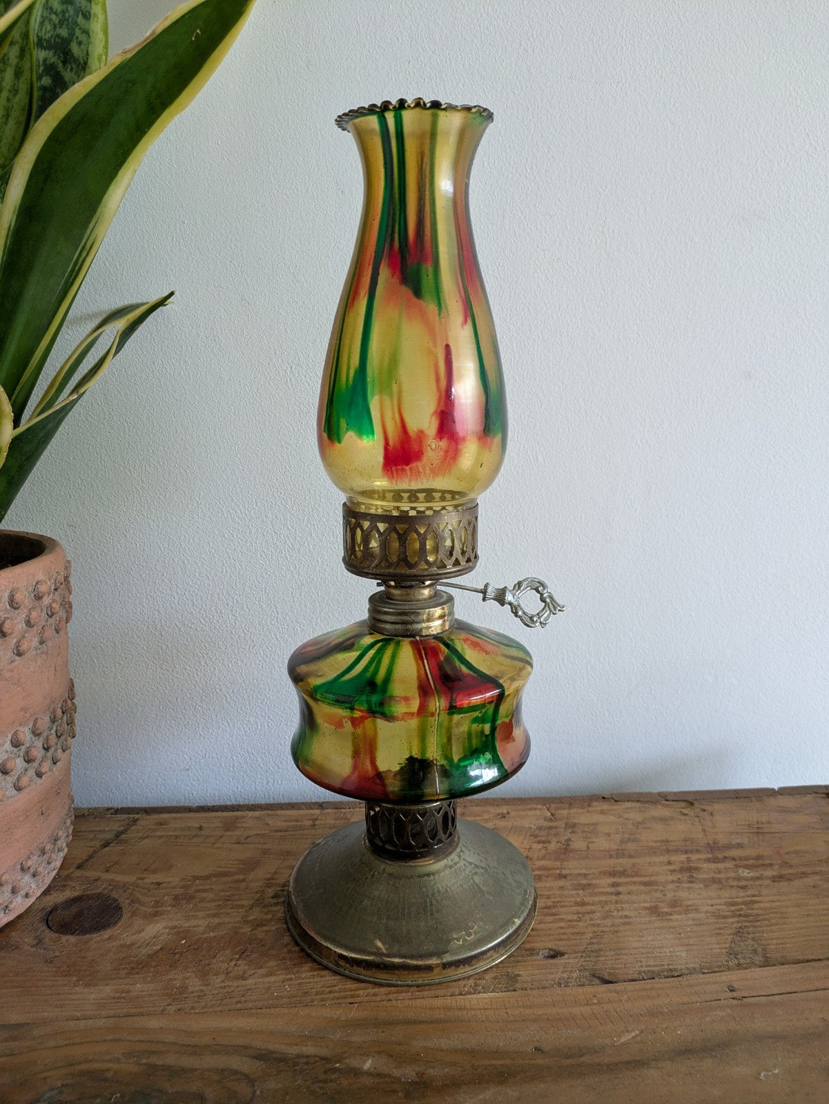 Vintage Hong Kong Mini Rainbow Glass Oil Lamp Rainbow Large Multi Coloured Drip