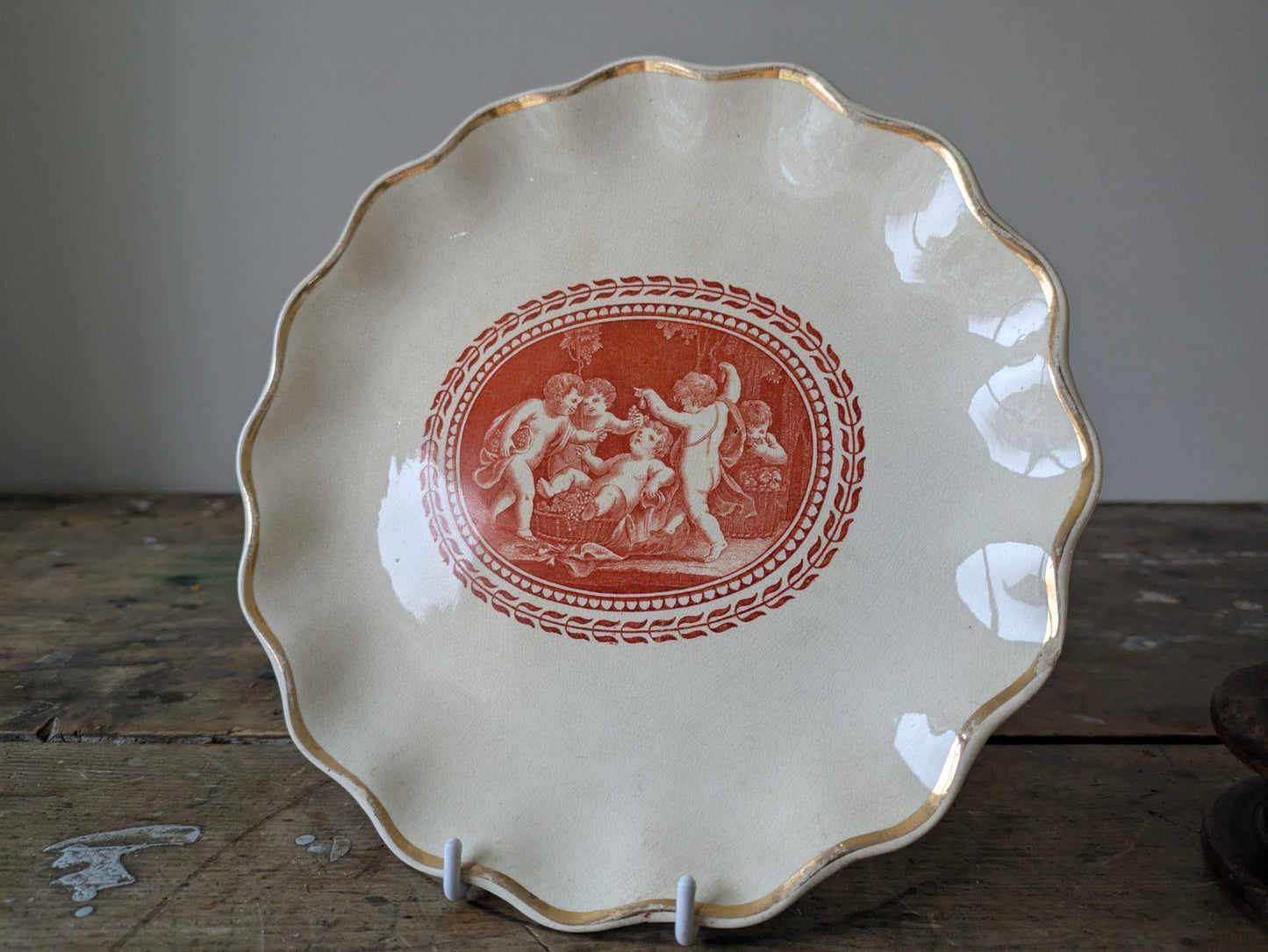 2x Rare 1864 Wedgwood Antique Vtg Dinner Plate Eritria Cherub Angel Dish Plates