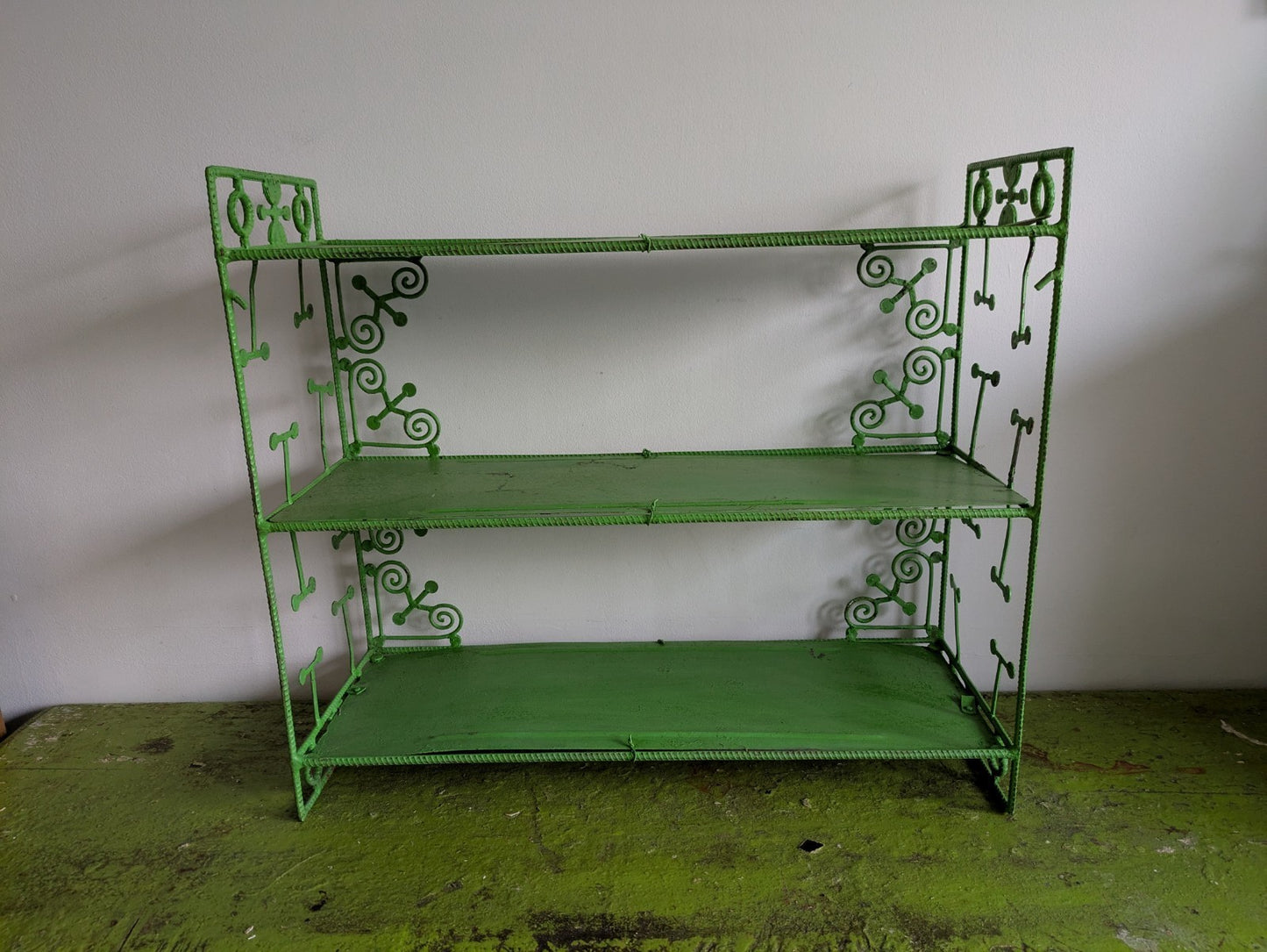 Antique French 1920s Green Wall Shelf Table Top Bookcase Shelves Art Deco VTG