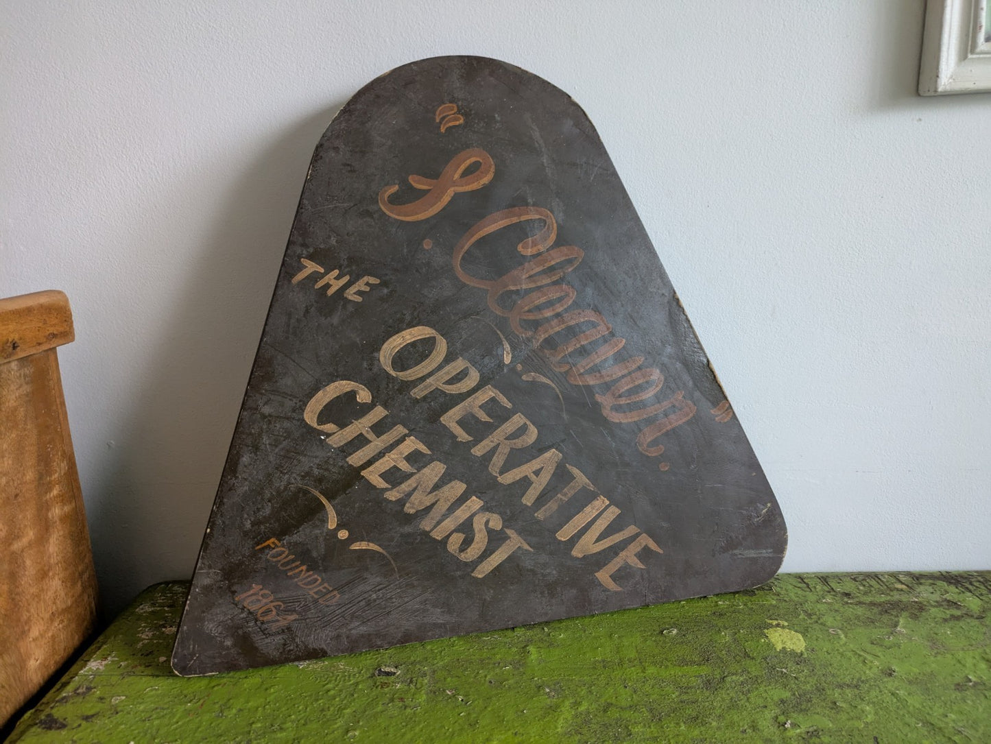 Antique Vintage Apothecary Pharmacy Advertising Chemist Shop Notice Sign Wooden
