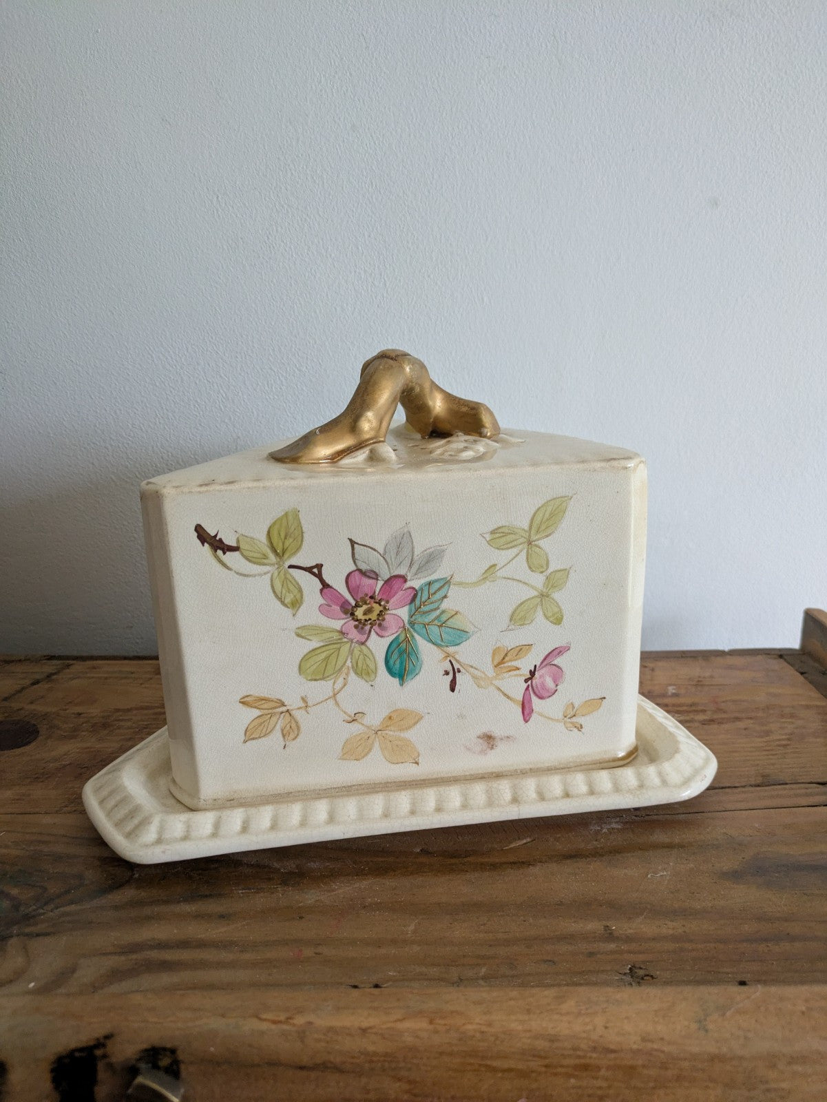 Large Antique Vintage Victorian Cheese Dish Butter Serving Cover Floral Vgc Rare
