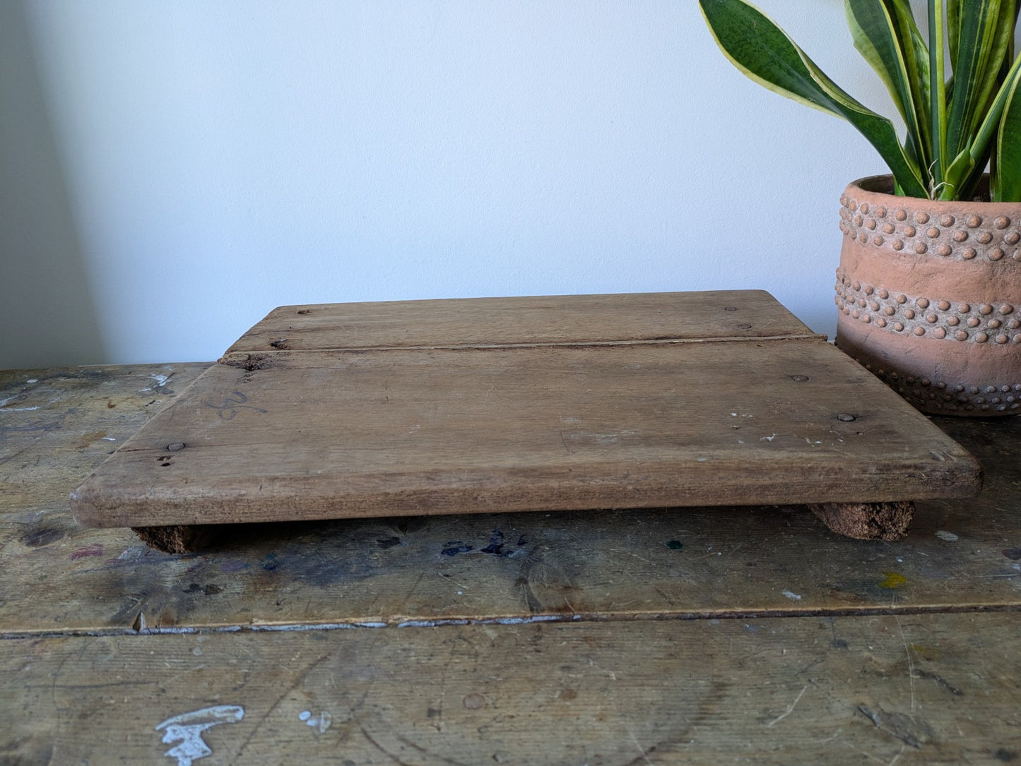 Antique Wooden Bajot Floor Sitting Stool Original Old Hand Crafted Serving Board