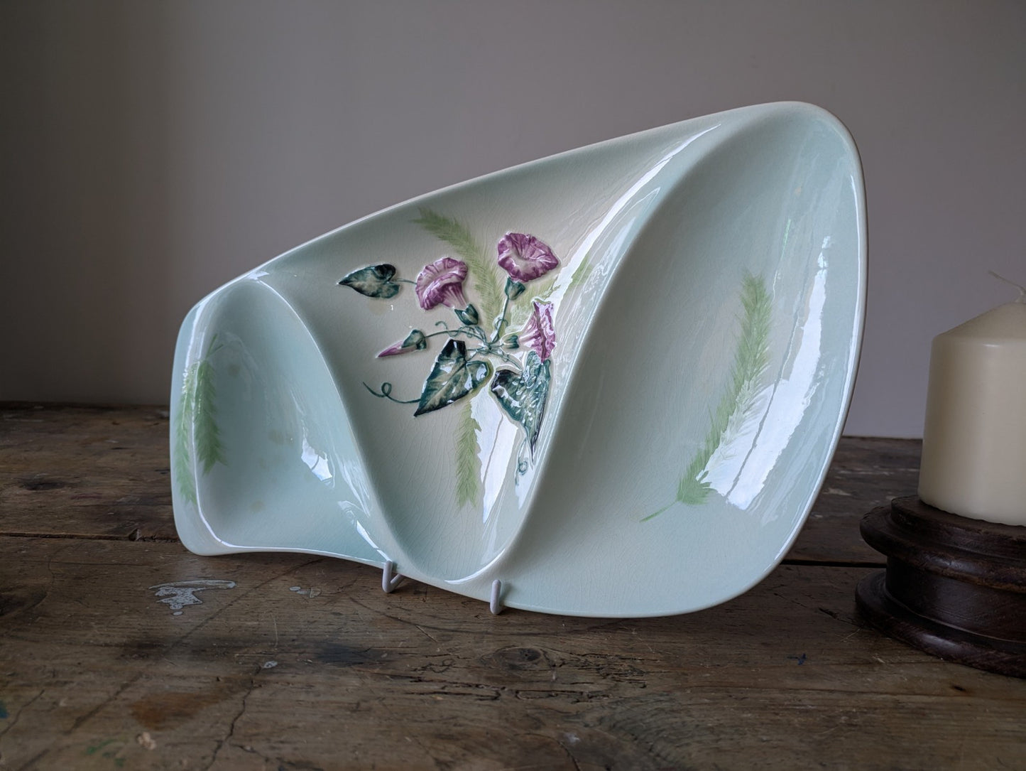 Vintage Carlton Ware Australian Design Green 3 Divided Footed Serving Dish Large