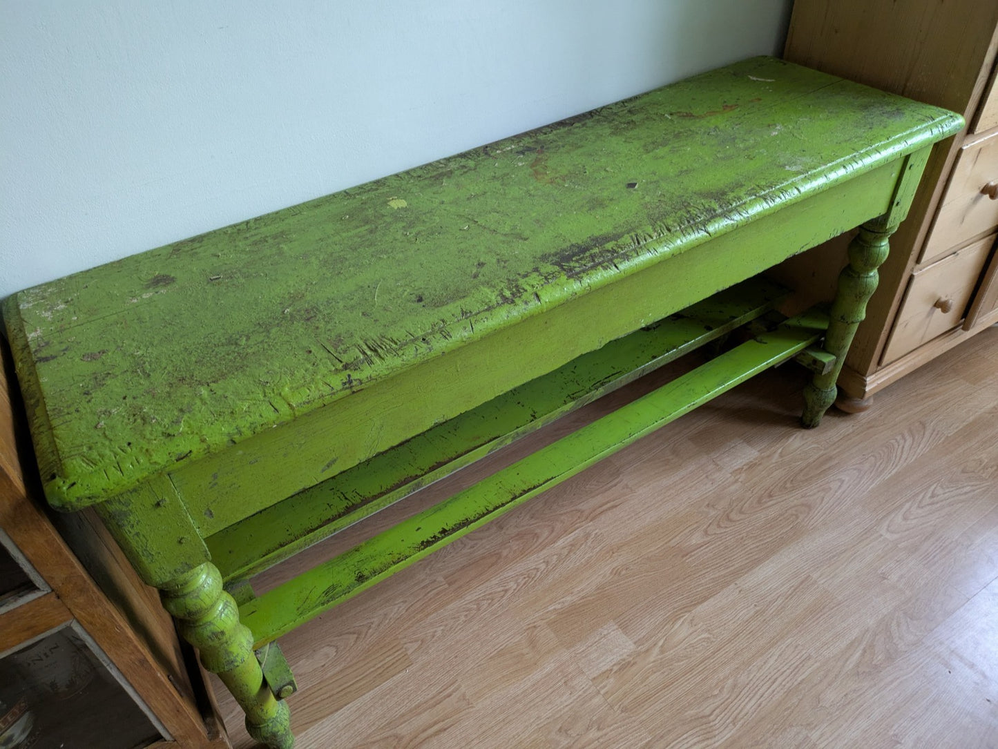 Antique Victorian VTG Green Console Table Hall Table Side Table Original Paint