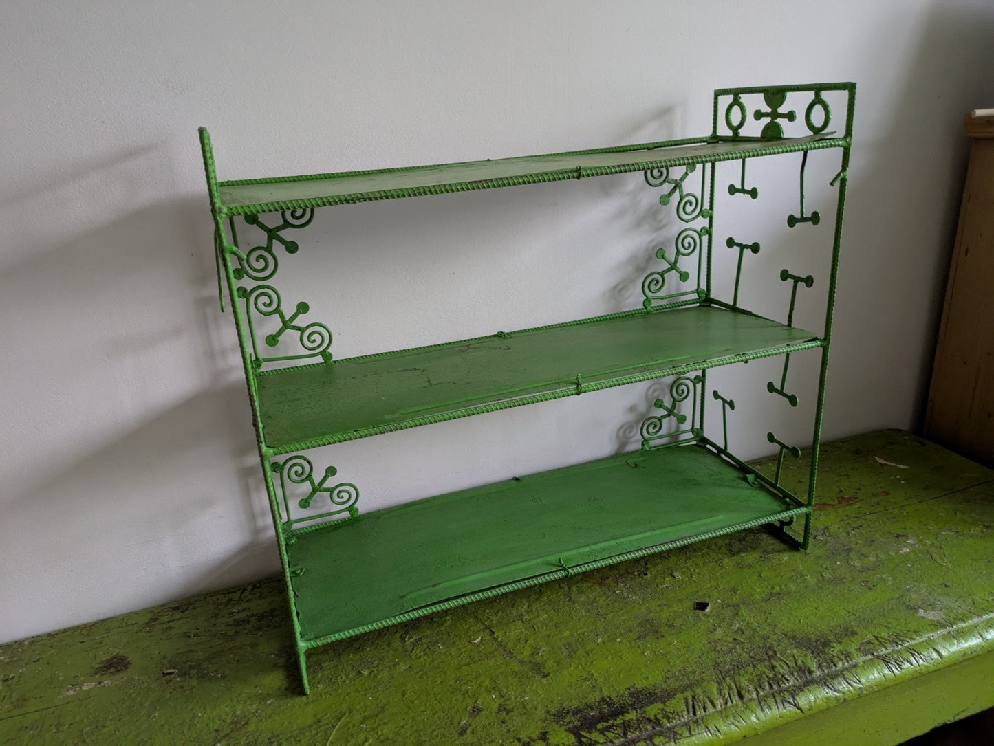 Antique French 1920s Green Wall Shelf Table Top Bookcase Shelves Art Deco VTG