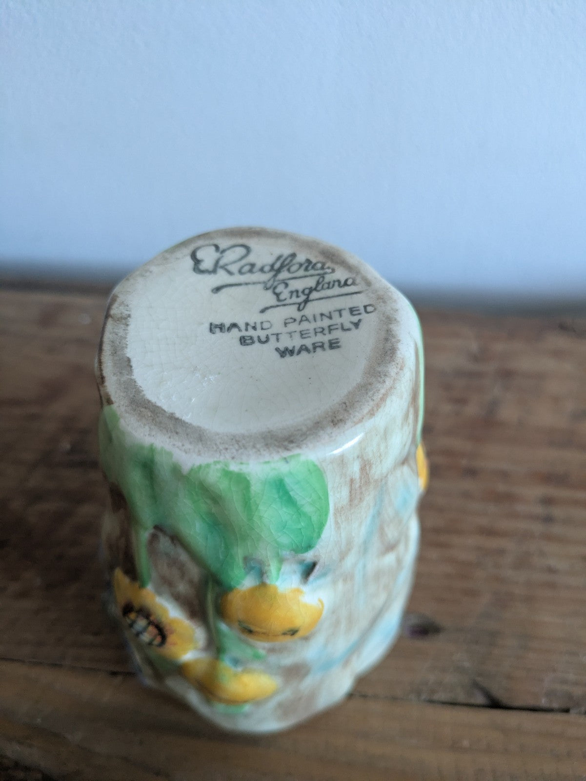 Vintage 1930s E Radford England Butterfly Ware Pottery Vase Hand Painted Deco