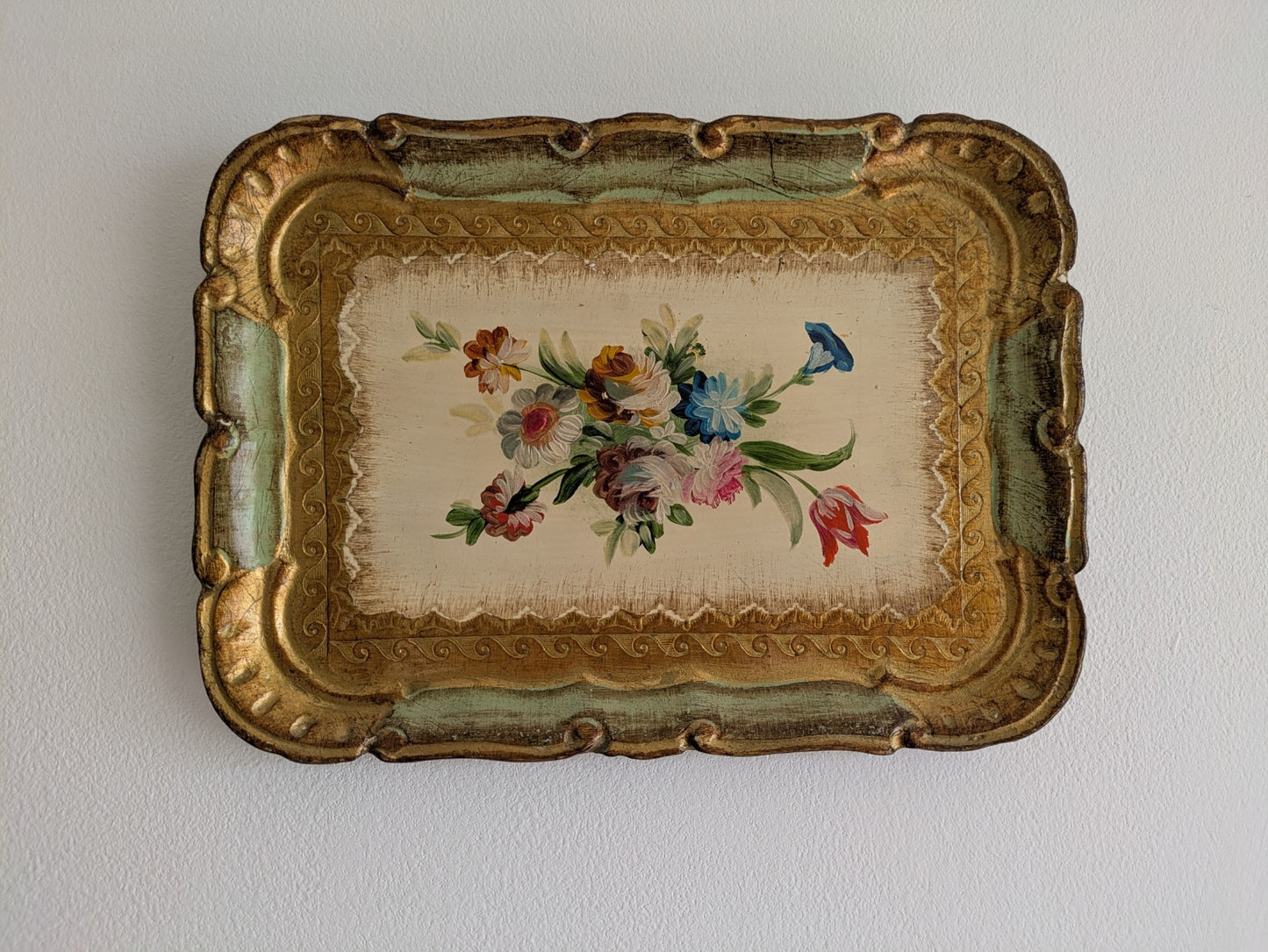 Vintage Firenze Florence Florentine Tray Handmade Italy Gold Leaf Baroque Gift..