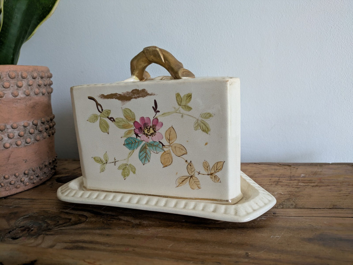 Large Antique Vintage Victorian Cheese Dish Butter Serving Cover Floral Vgc Rare