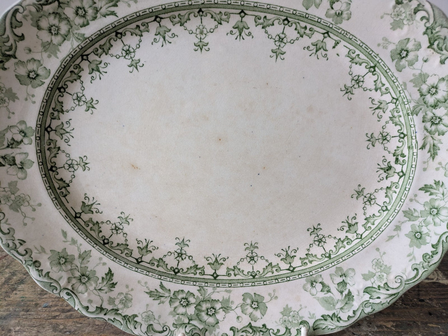 Rare Antique S.Hancock & Sons Warwick Platter Plate Green Floral Serving Prop!!