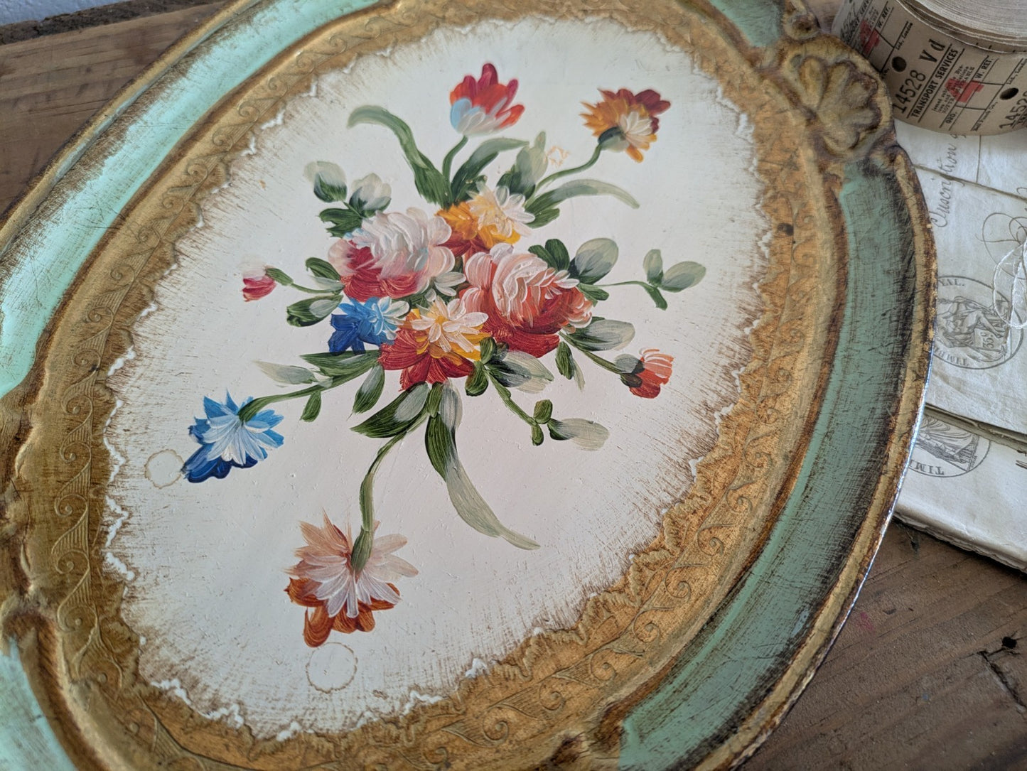 Vintage Firenze Florence Florentine Tray Handmade Italy Gold Leaf Baroque Gift