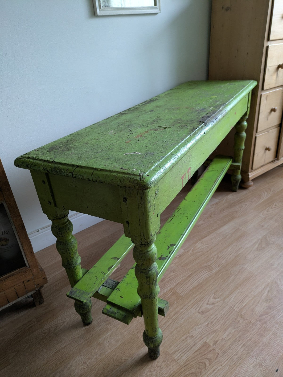 Antique Victorian VTG Green Console Table Hall Table Side Table Original Paint