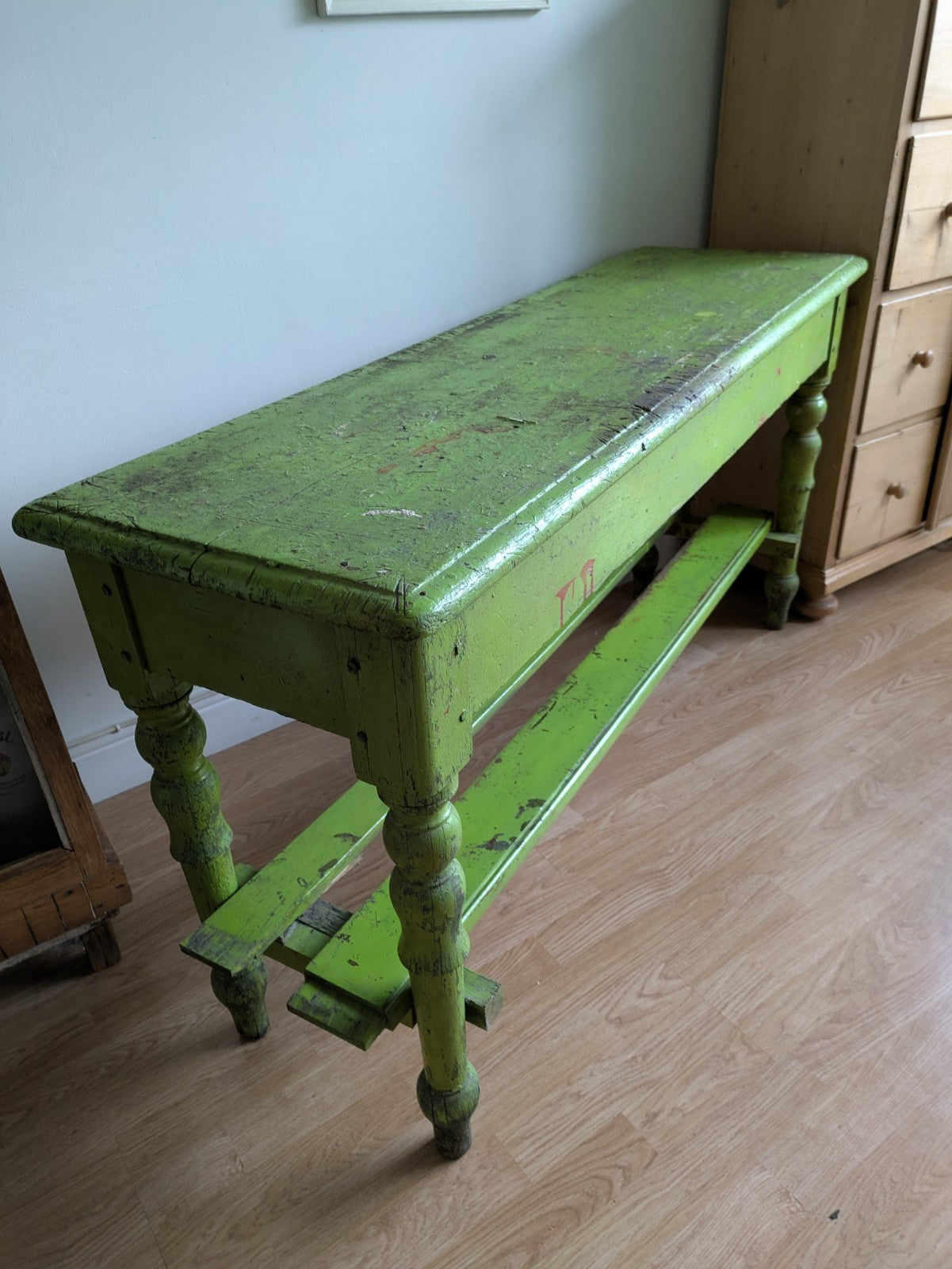 Antique Victorian VTG Green Console Table Hall Table Side Table Original Paint