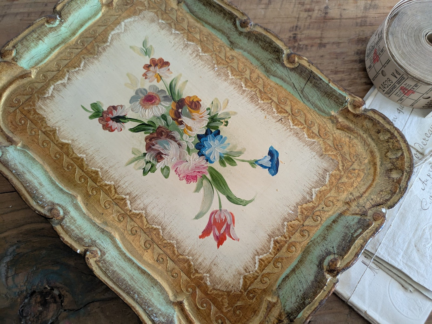 Vintage Firenze Florence Florentine Tray Handmade Italy Gold Leaf Baroque Gift..