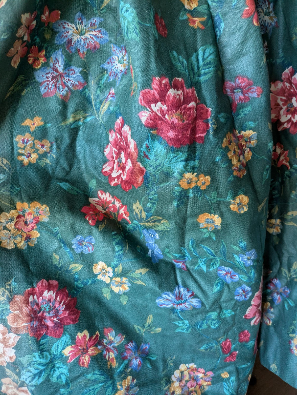 Pair Vintage Crowson Curtains Green Thermal Floral Rose English 129.5D 265cm W