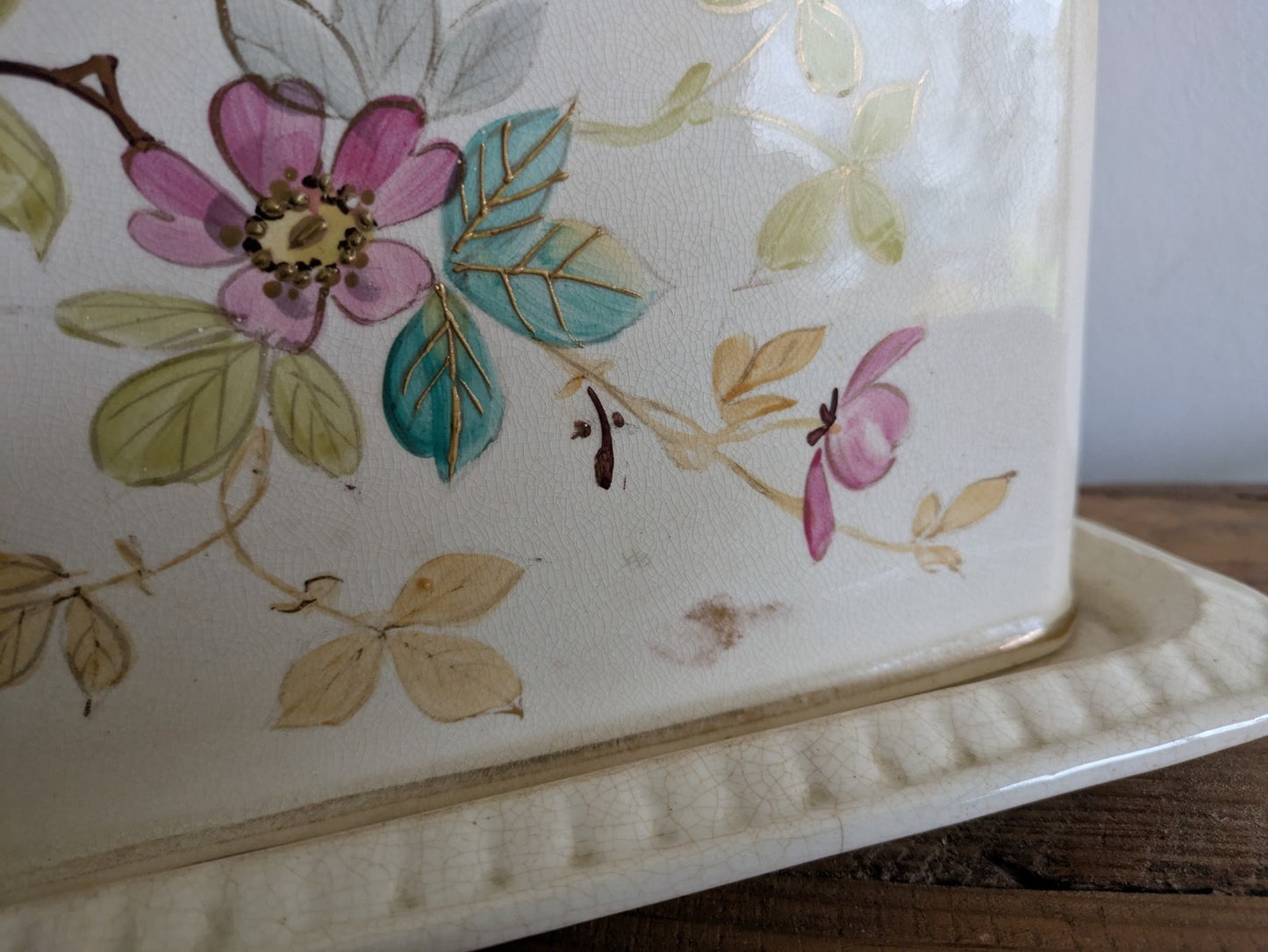 Large Antique Vintage Victorian Cheese Dish Butter Serving Cover Floral Vgc Rare