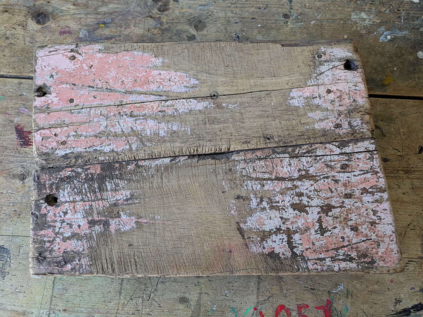 Antique Wooden Bajot Floor Sitting Stool Pink Old Hand Crafted Serving Board Vtg
