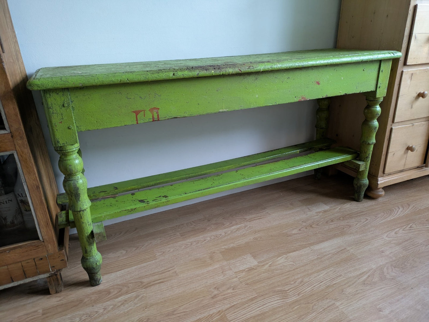 Antique Victorian VTG Green Console Table Hall Table Side Table Original Paint