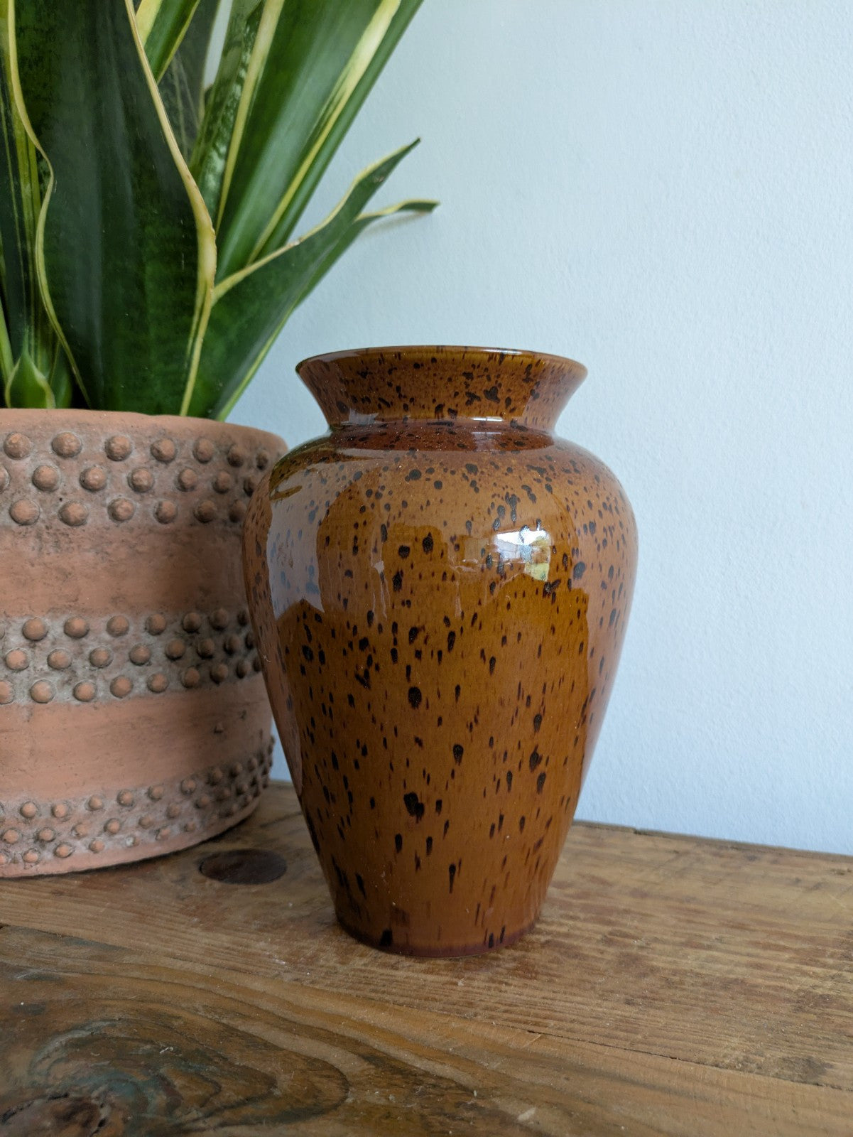 Vintage Denby Studio Pottery Vase Glazed Mid Century Speckled Brown Florist Vgc