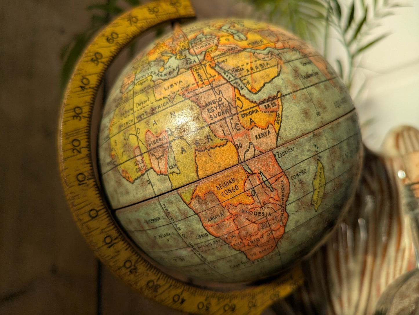 Rare 1930s Vintage Desktop Mini Tin Globe Made In Great Britain World Rotating