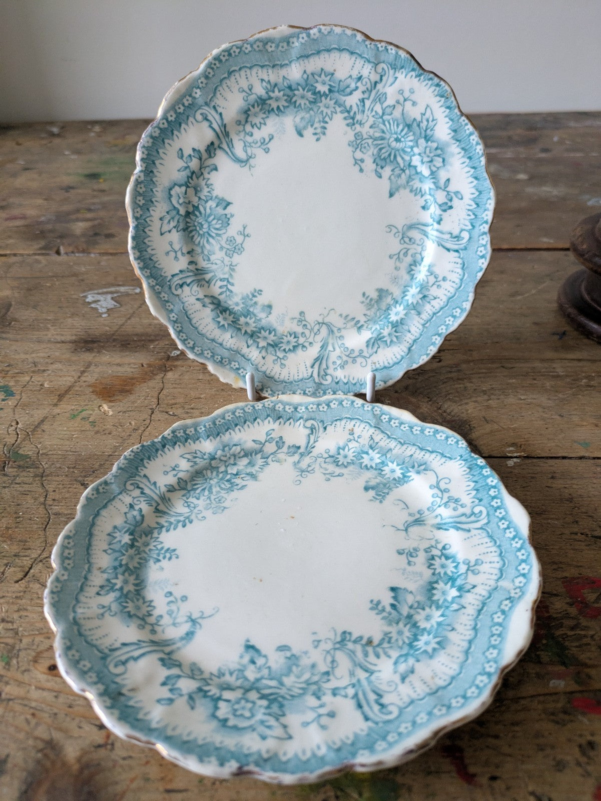 2 x Antique/Edwardian Blue China Side Plate Vintage 1880-1900s Floral Plates Vgc