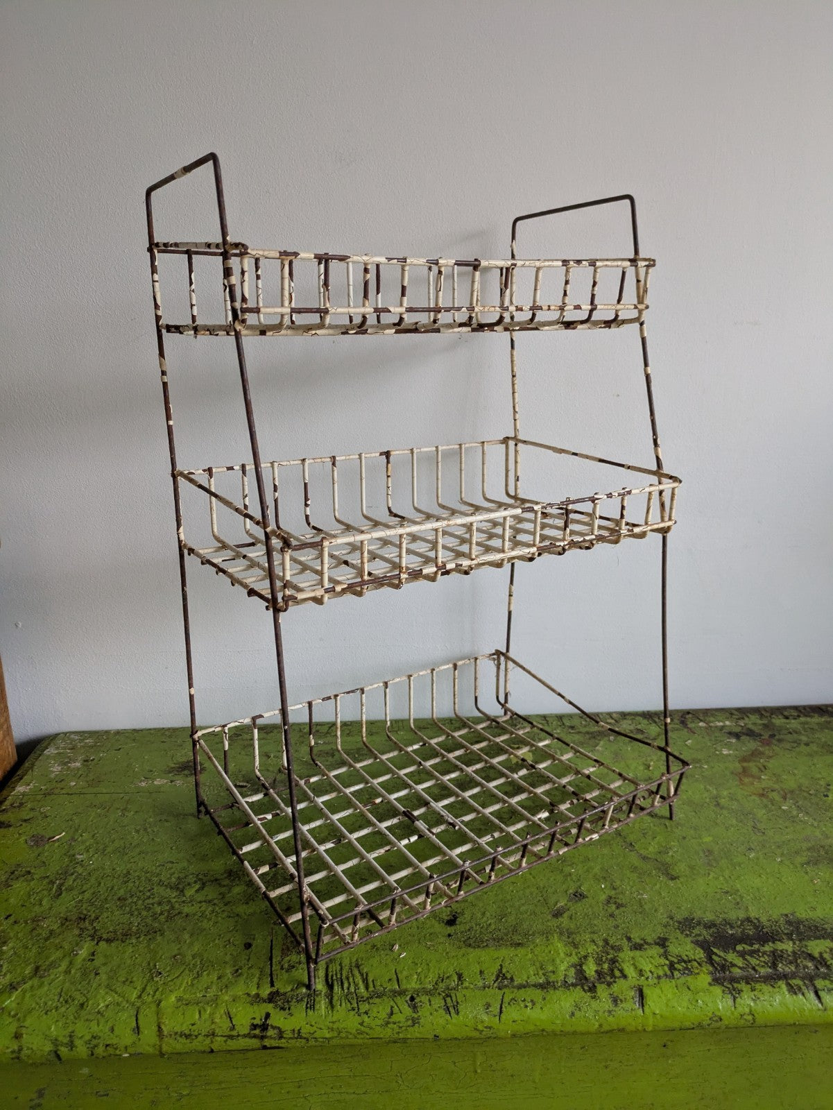 Vintage Wire Metal Shelving Stand Rack Plastic Coated Rusty Chippy Distressed