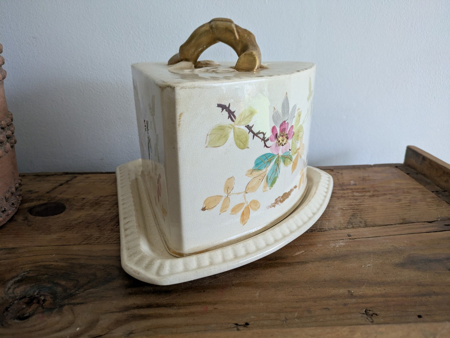 Large Antique Vintage Victorian Cheese Dish Butter Serving Cover Floral Vgc Rare
