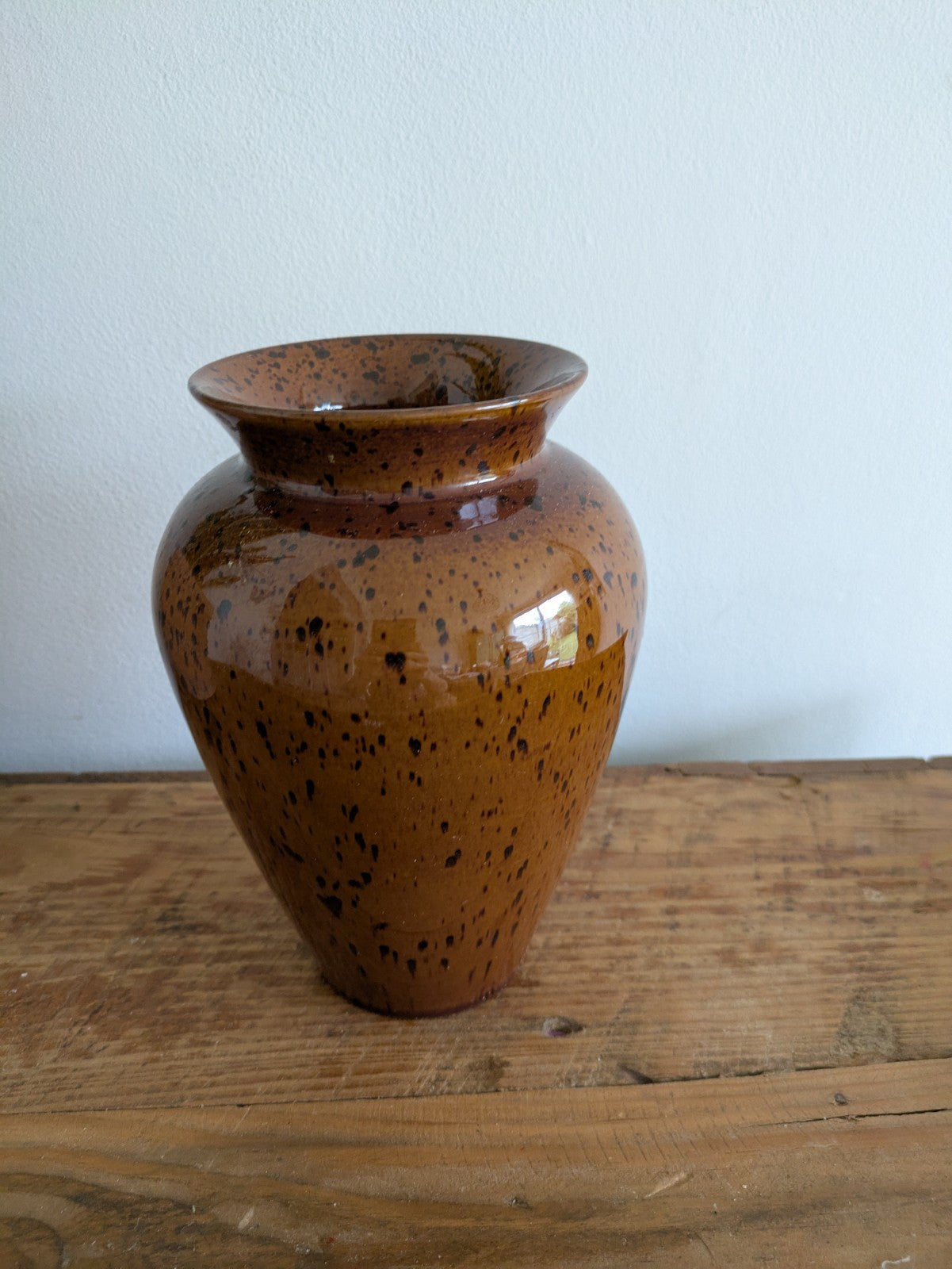 Vintage Denby Studio Pottery Vase Glazed Mid Century Speckled Brown Florist Vgc