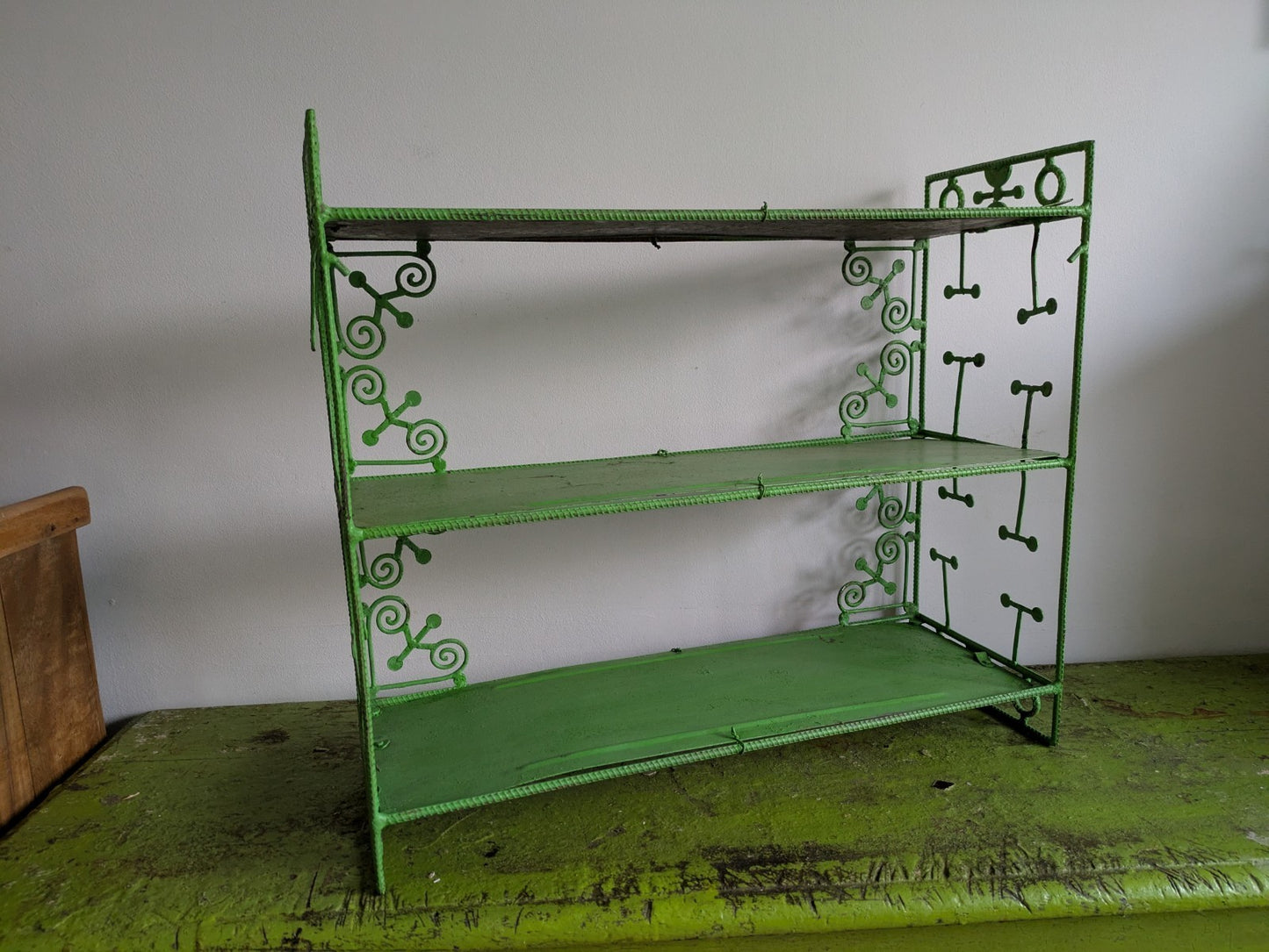 Antique French 1920s Green Wall Shelf Table Top Bookcase Shelves Art Deco VTG