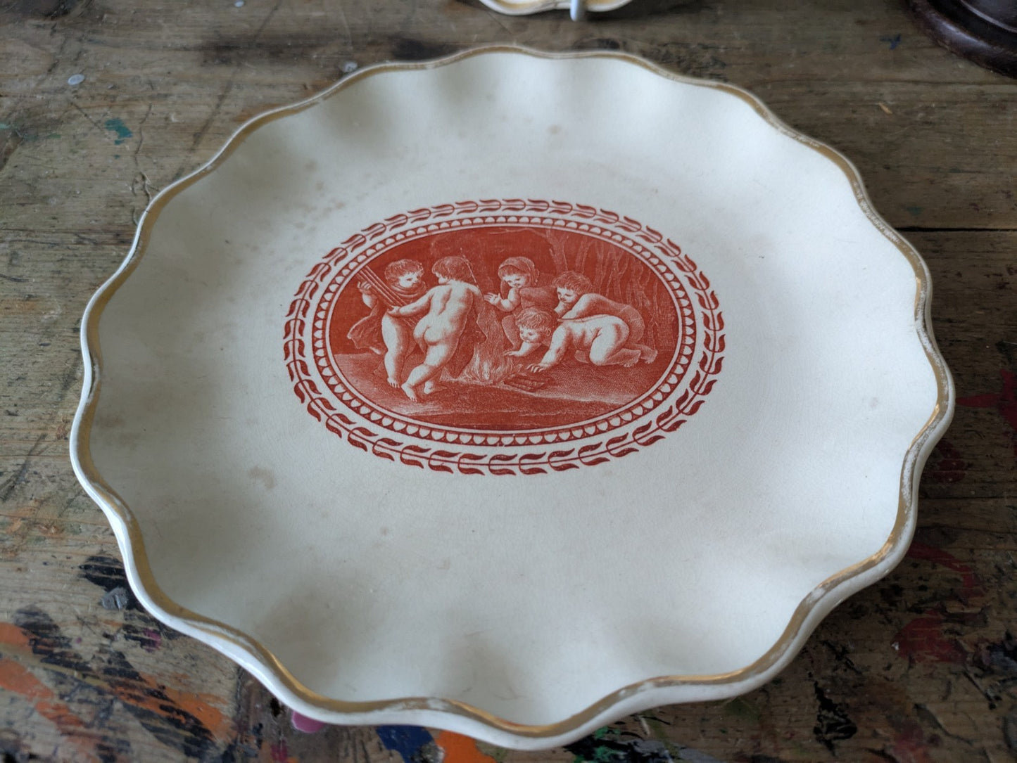 2x Rare 1864 Wedgwood Antique Vtg Dinner Plate Eritria Cherub Angel Dish Plates