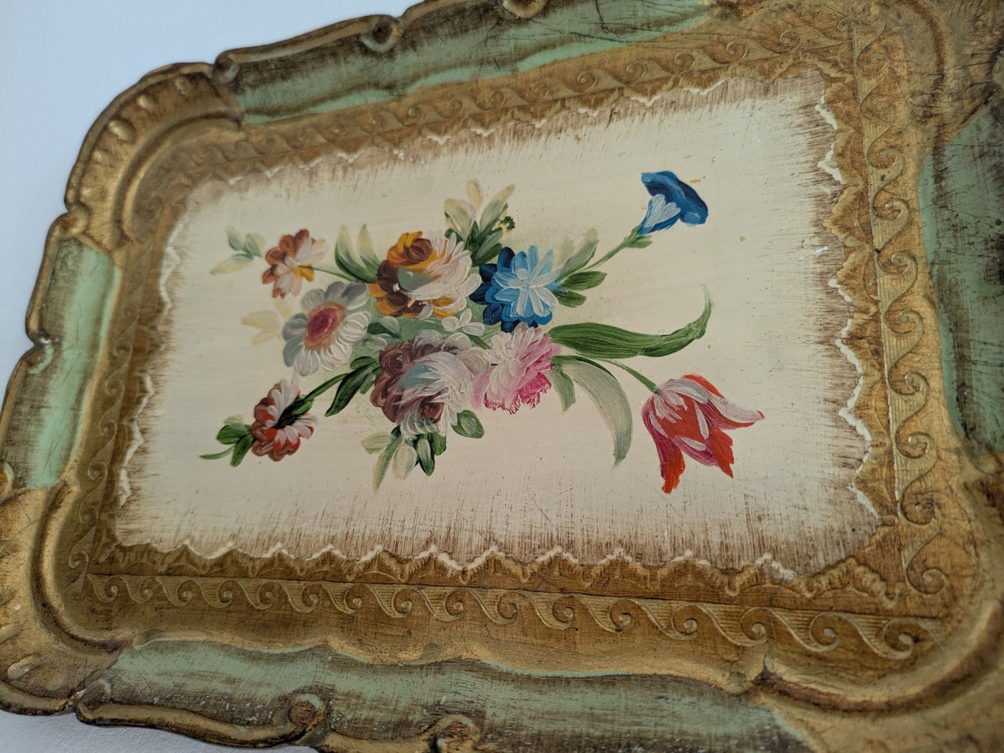 Vintage Firenze Florence Florentine Tray Handmade Italy Gold Leaf Baroque Gift..