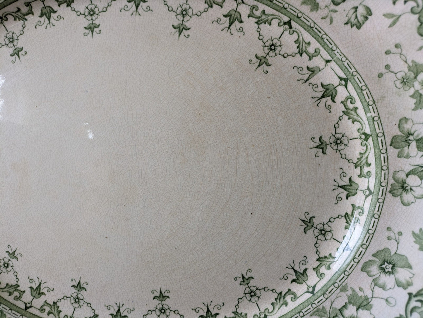 Rare Antique S.Hancock & Sons Warwick L Platter Plate Green Floral Serving Prop