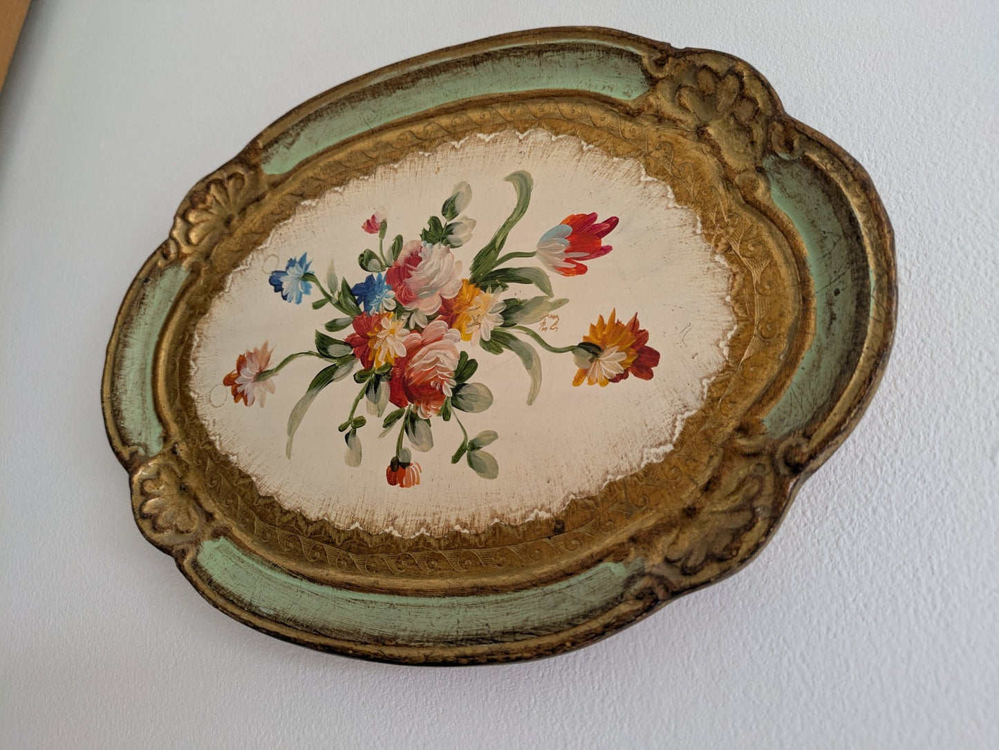 Vintage Firenze Florence Florentine Tray Handmade Italy Gold Leaf Baroque Gift