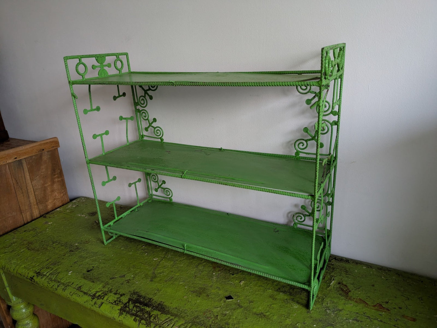 Antique French 1920s Green Wall Shelf Table Top Bookcase Shelves Art Deco VTG