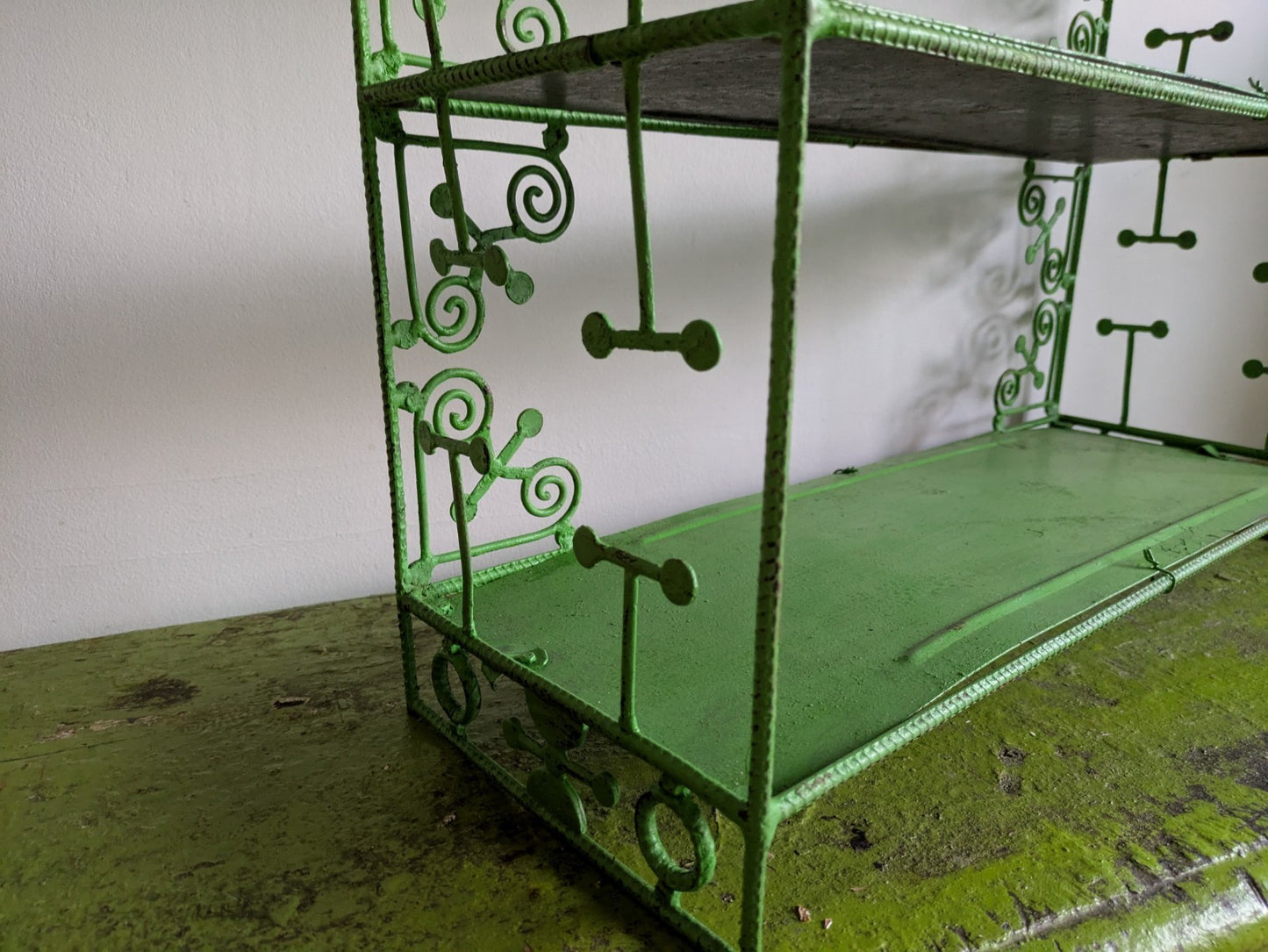 Antique French 1920s Green Wall Shelf Table Top Bookcase Shelves Art Deco VTG